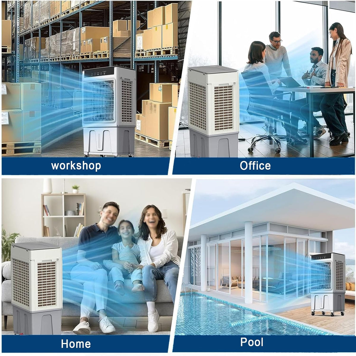GENERIC Refroidisseur D'air Portable à évaporation De 2100 CFM, Avec Télécommande, Réservoir D'eau De 37 Litres, 3 Vitesses, 2 Blocs De Glace, Minuterie De 7,5 H, Oscillation Pour Intérieur Et Extérieur
