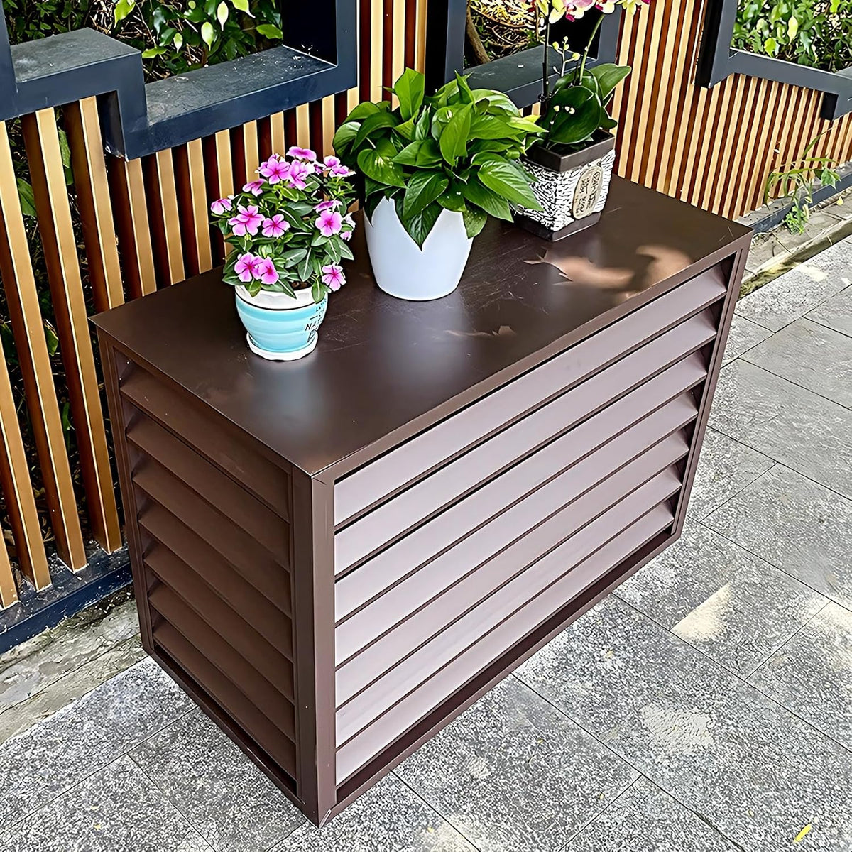 GENERIC Housse De Protection En Aluminium Marron Pour Climatiseur Installation Facile Taille Extérieure 110 X 60 X 80 Cm Bouclier AC Résistant Aux Intempéries Pour Un Usage Domestique